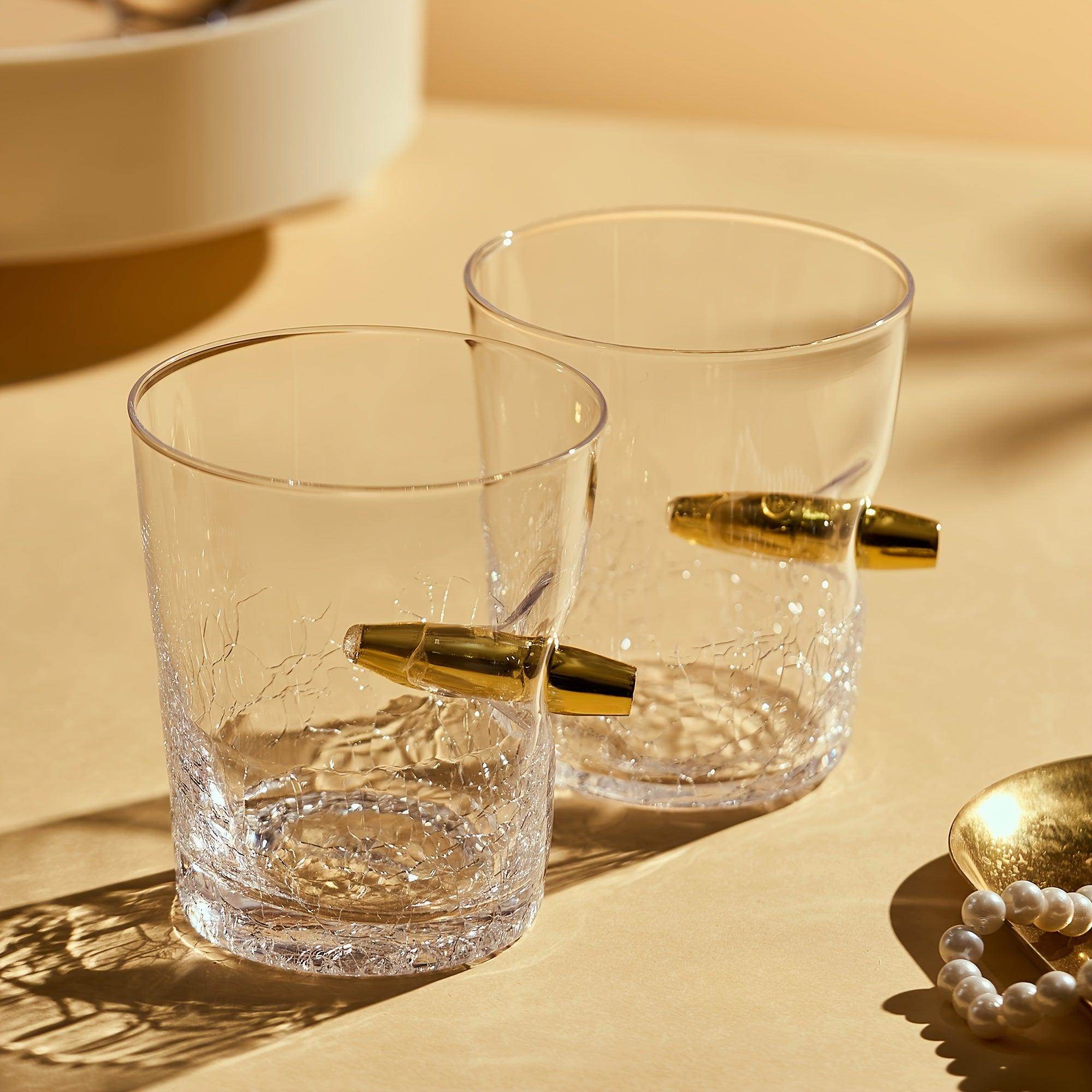 Handmade Crackle Bullet Whiskey Glasses - Set of 2 - My Store