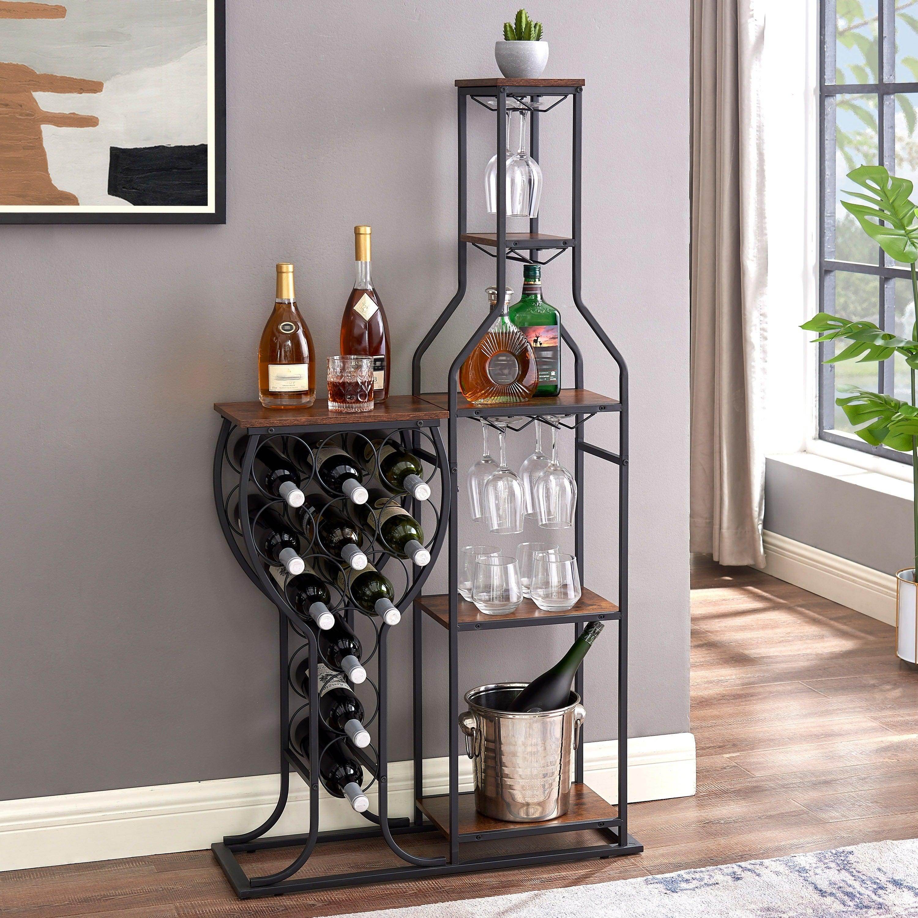 5-Tier Freestanding Wine Rack with Glass Holder & Storage Shelves - My Store