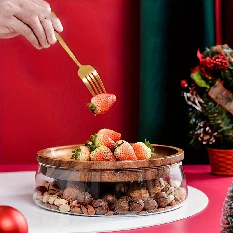 Double Layer Wooden Tray with Glass Bowl & Wooden Lid - My Store