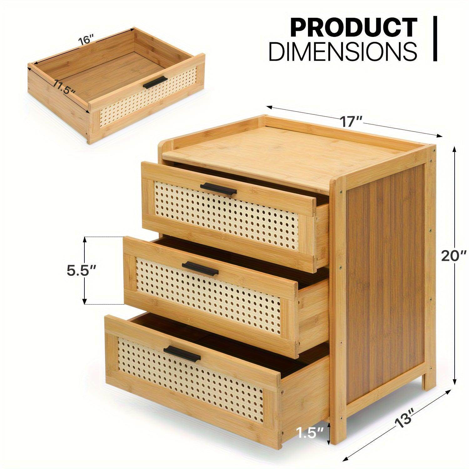 3-Drawers Rattan Nightstand - My Store