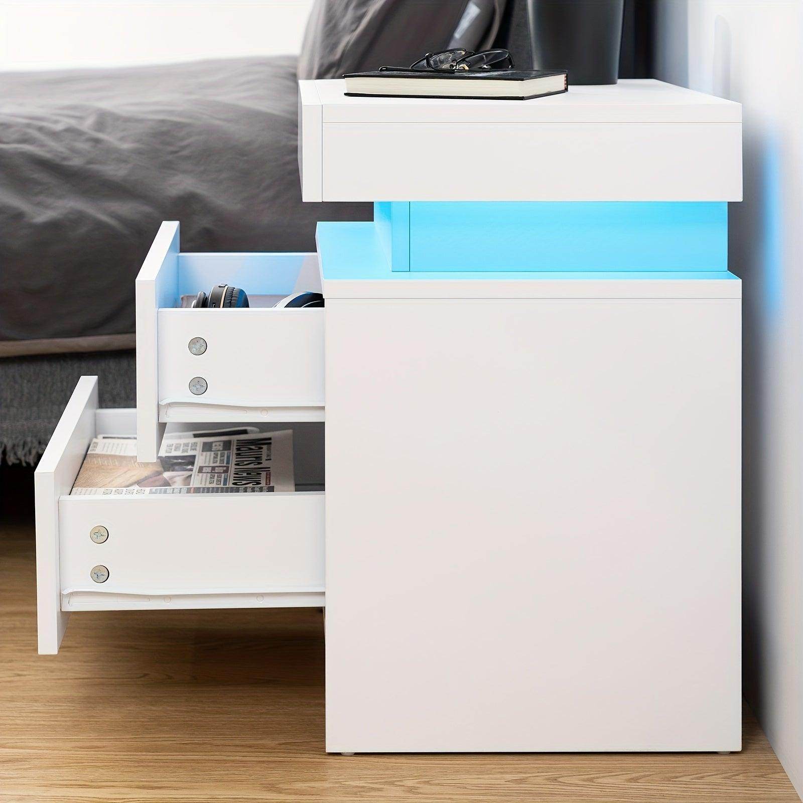 Modern LED Nightstand with High Gloss Drawers - My Store