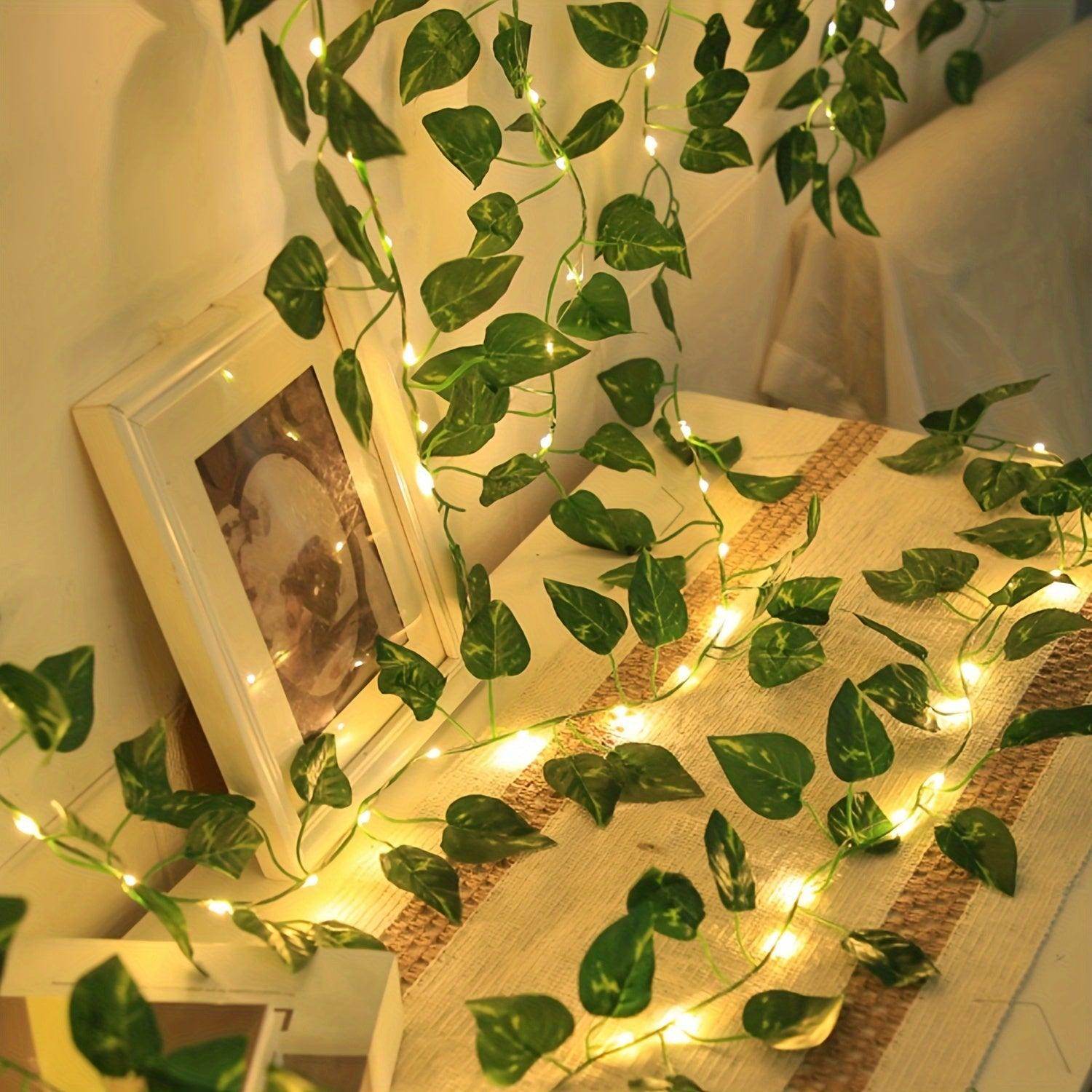 Green Leaf Rattan Lamp String - My Store