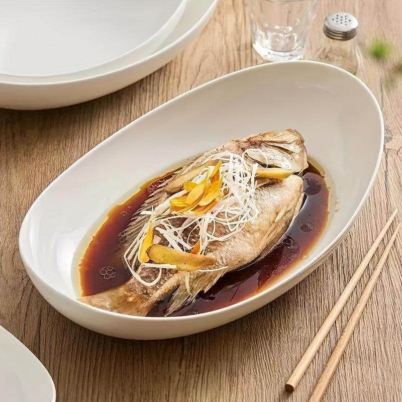 Elegant White Oval Ceramic Salad Bowl - My Store