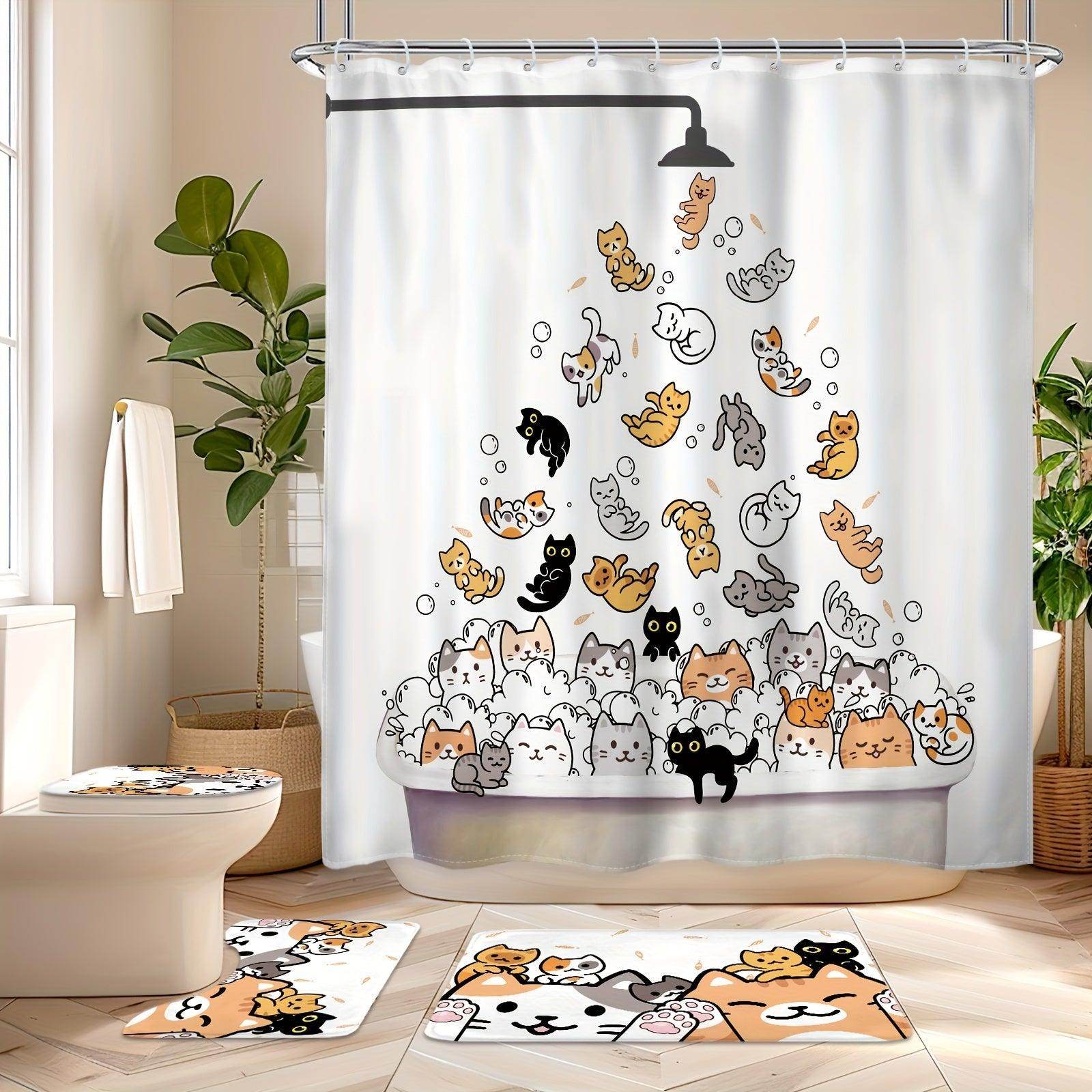 Cute Cat Shower Curtain Set - My Store