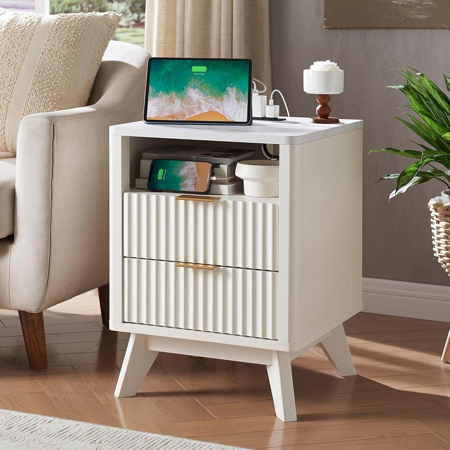 Fluted Nightstand with Charging Station - My Store