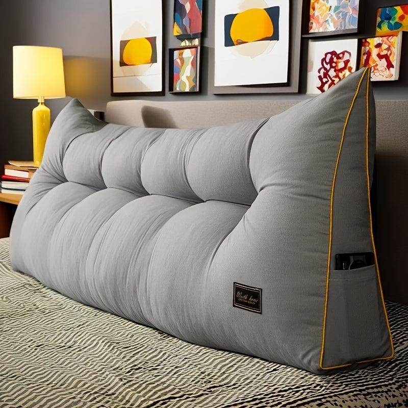 Plush Gray Headboard Cushion with Yellow Zipper - My Store
