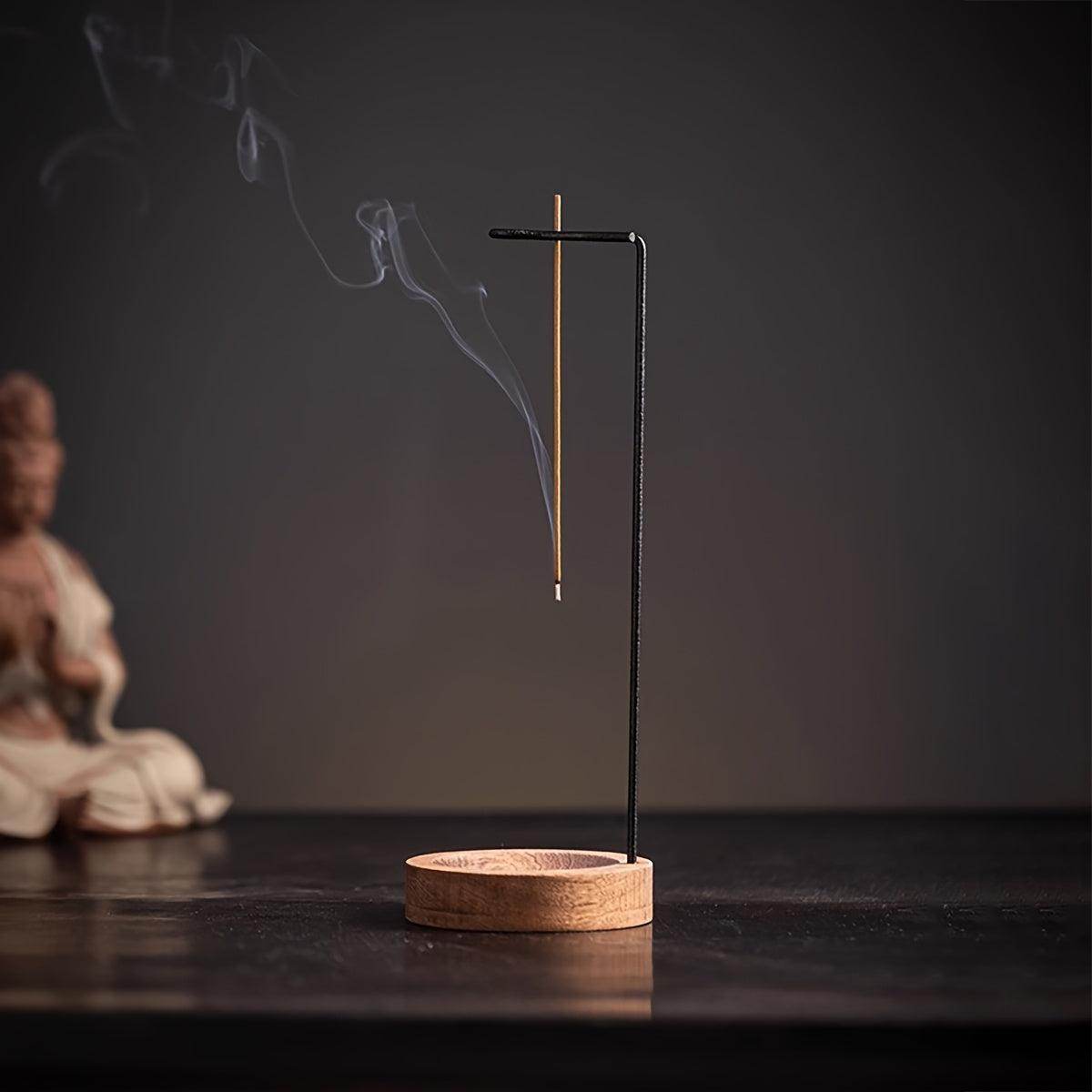 Elegant Copper Metal Incense Burner with Wooden Base - My Store