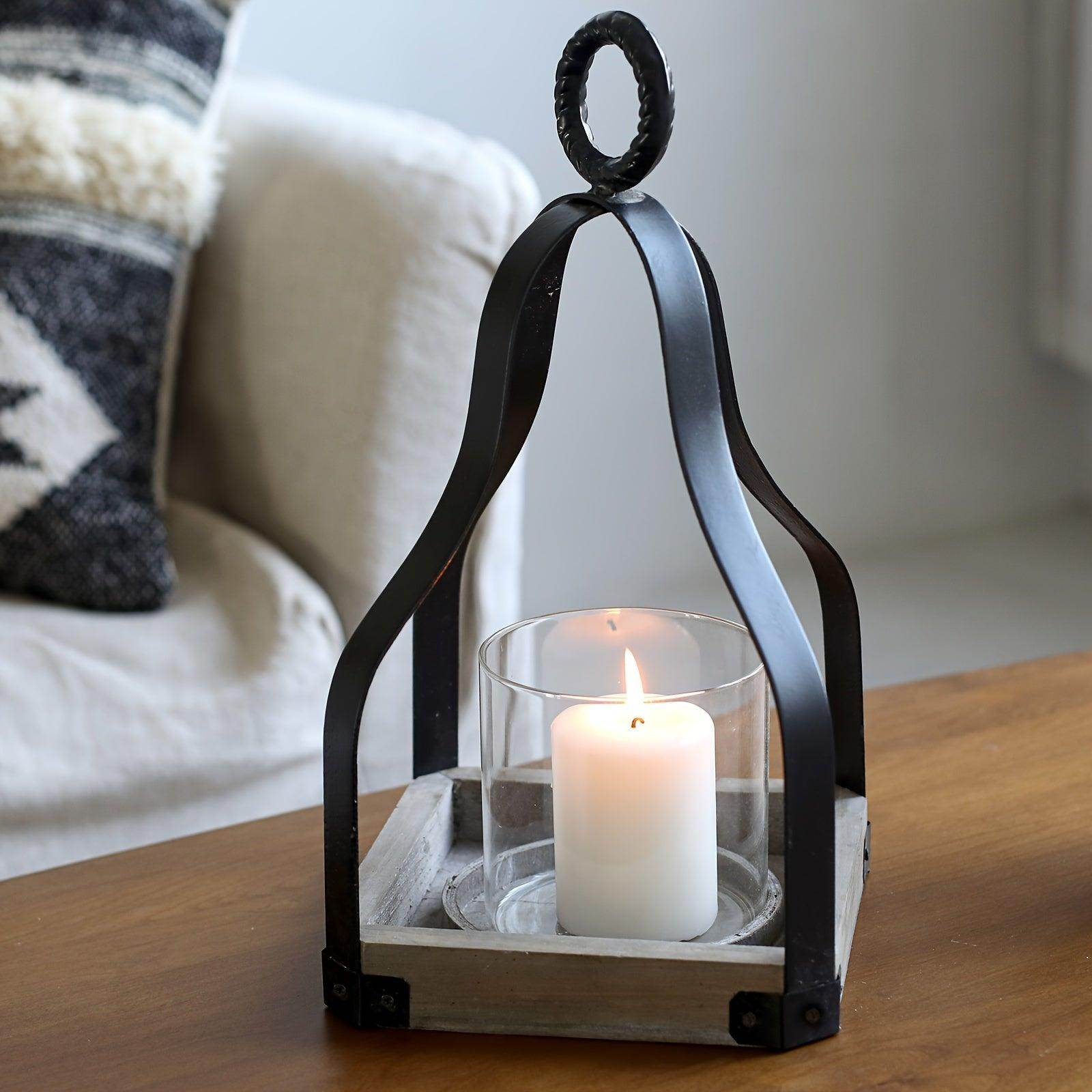 Rustic Farmhouse Wood & Metal Candle Lantern - My Store