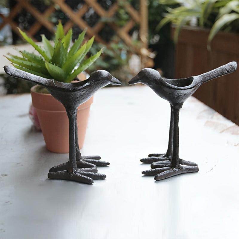 Set of 2 Rustic Cast Iron Bird Candle Holders - My Store