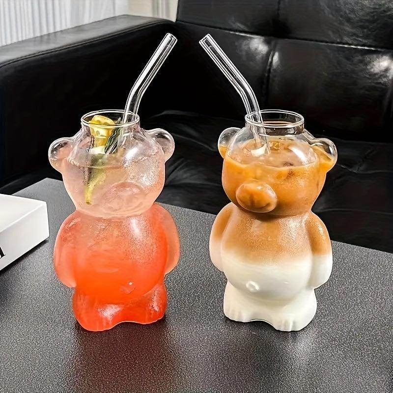 Insulated Teddy Bear Glass Cups - Set of 4 with Straws and Brush - My Store