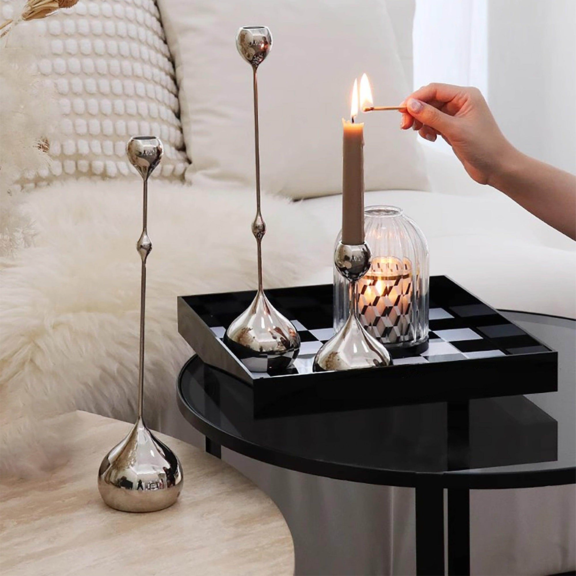 3pcs Silvery Metal Water Drop Candle Holder - My Store