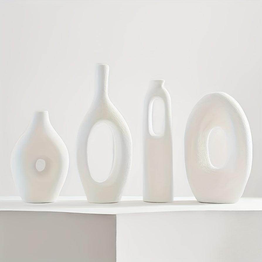 Boho Style White Ceramic Vase Set (4pcs) - My Store