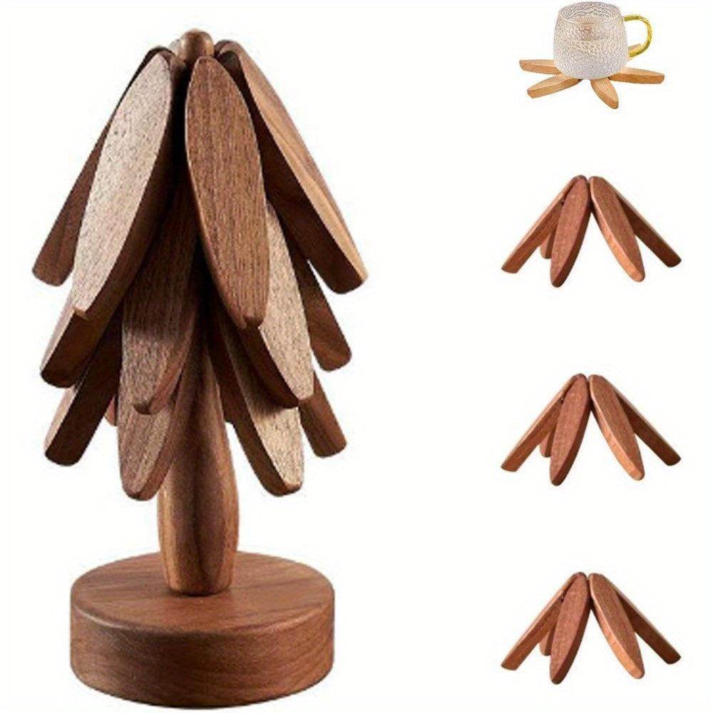 Wooden Tree Shaped Tripod Set with Coasters - My Store