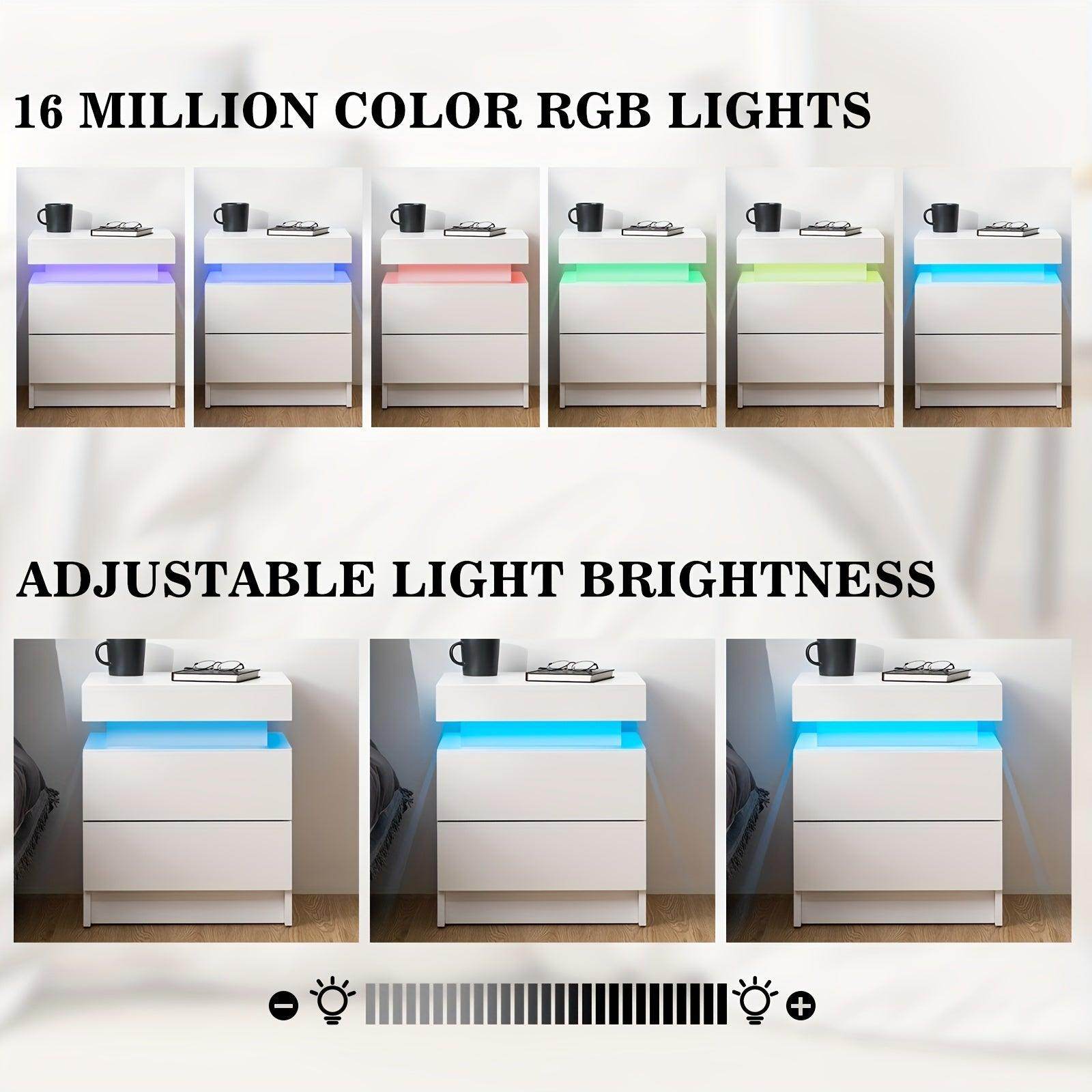 Modern LED Nightstand with High Gloss Drawers - My Store