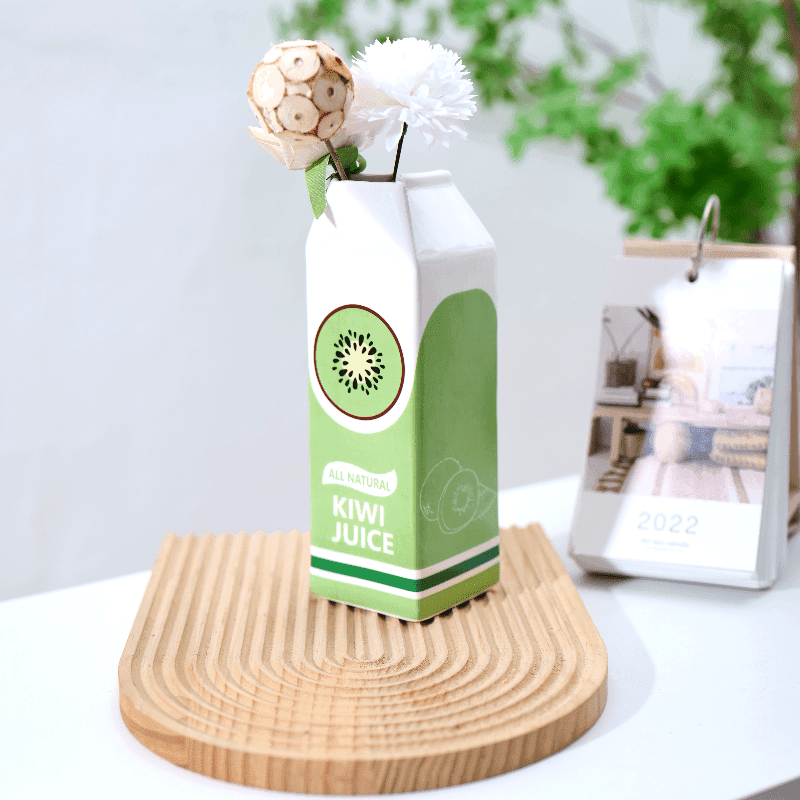 Art Deco Ceramic Kiwi Juice Carton Vase - My Store