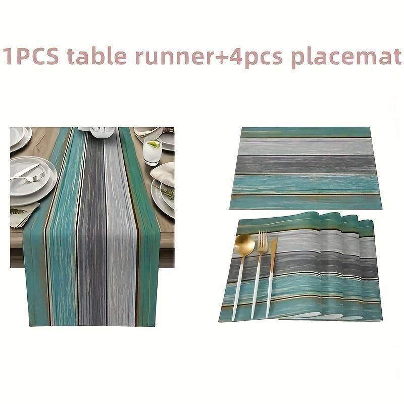 Farmhouse Wood Grain Table Runner & Placemat Set - My Store