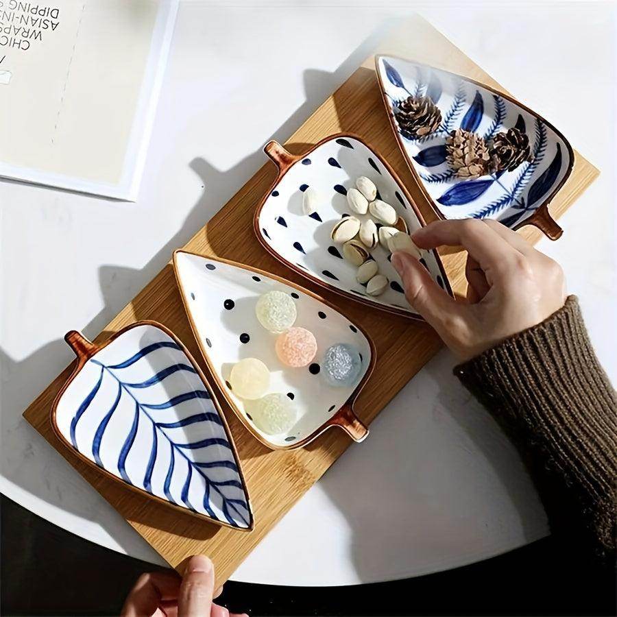 Ceramic Leaf-Shaped Snack Tray Set (4-Pieces) - My Store