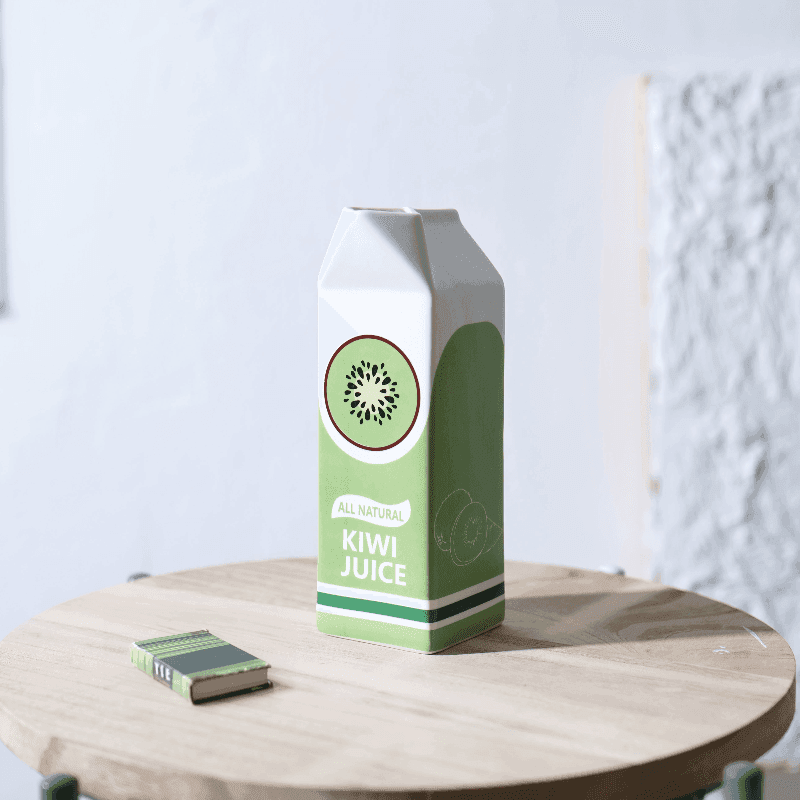 Art Deco Ceramic Kiwi Juice Carton Vase - My Store