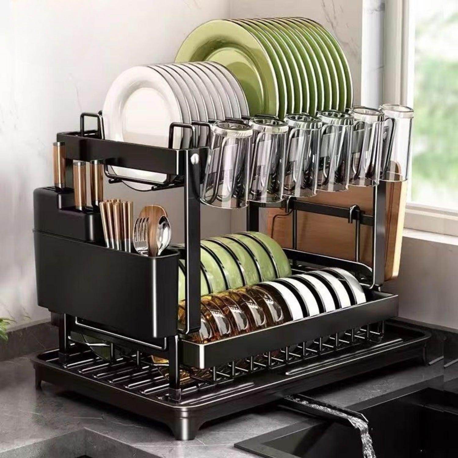 2-Tier Stainless Steel Dish Rack with Drainboard - My Store