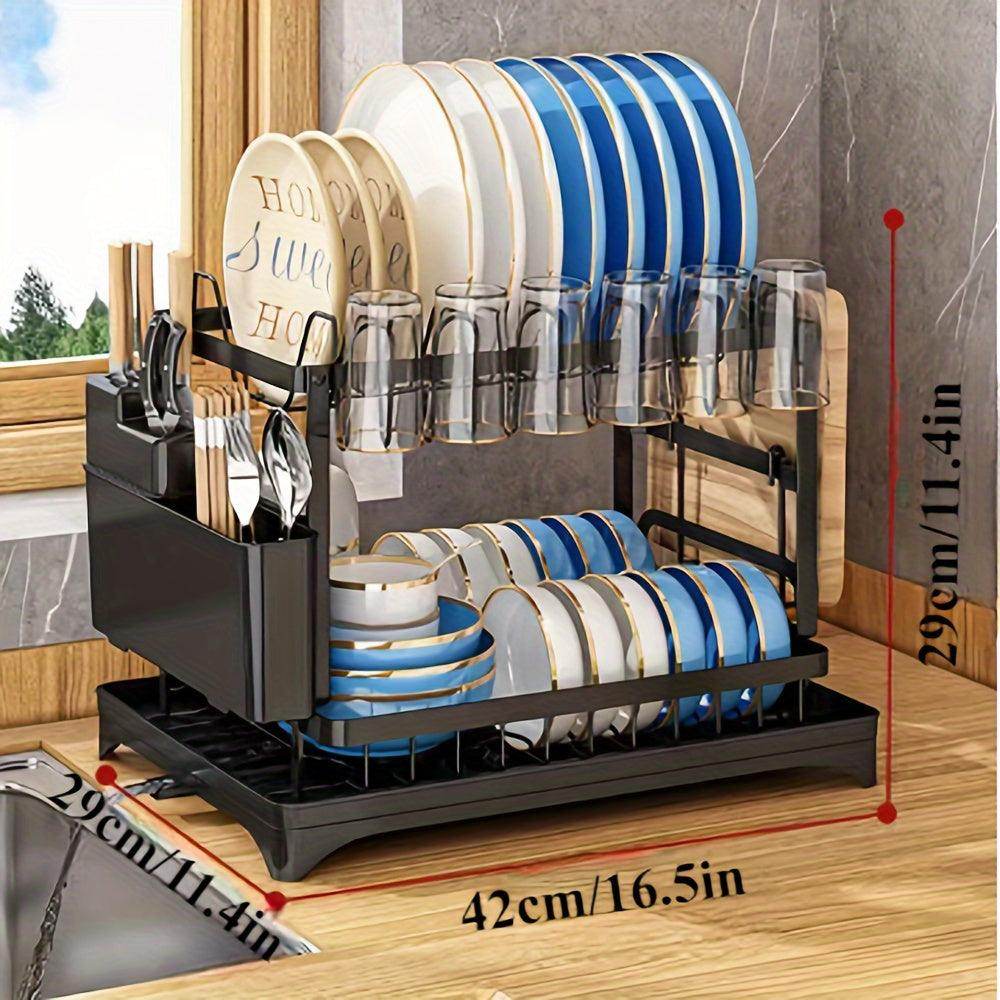 2-Tier Stainless Steel Dish Rack with Drainboard - My Store