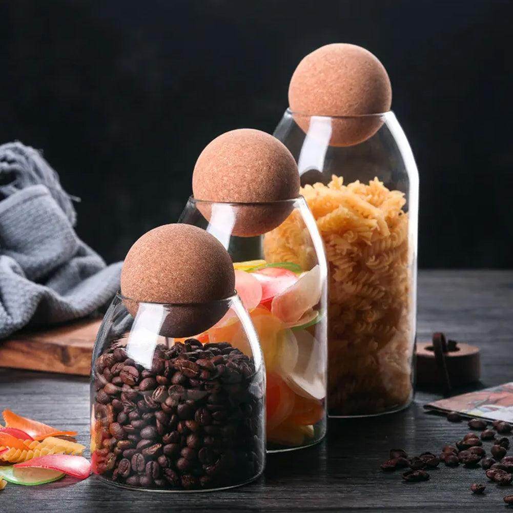Set of 3 Glass Food Storage Canisters with Cork Lids - My Store