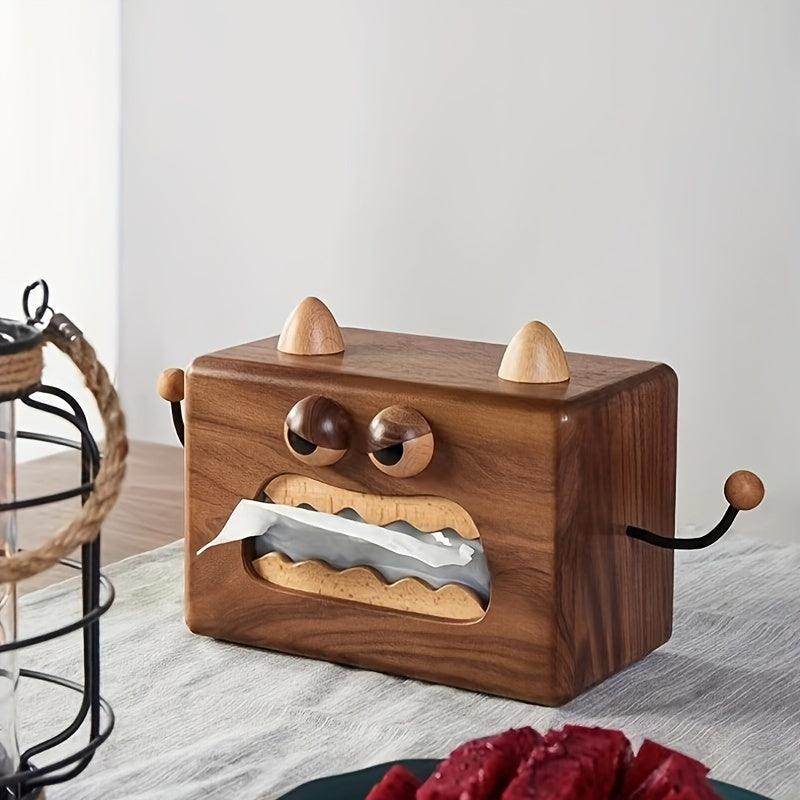 Charming Walnut Wood Monster Tissue Box - My Store