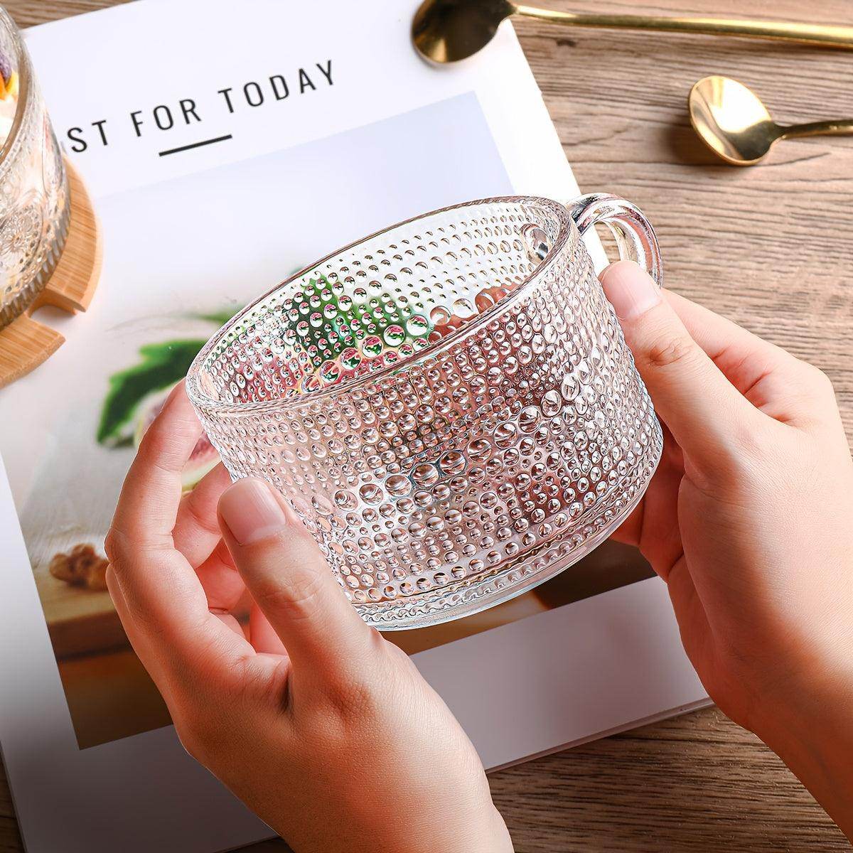 4/2pcs Coffee Cup Set - Embossed Tea Cup with Bamboo Lid & Spoon - My Store