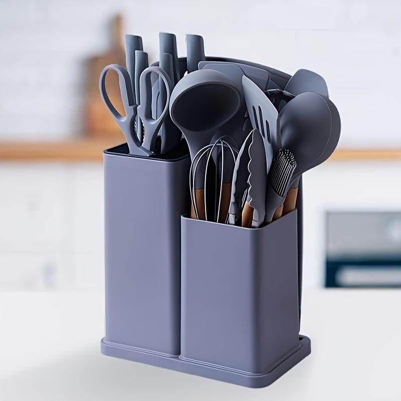 19-Piece Silicone Kitchen Utensil Set with Wooden Handles - My Store
