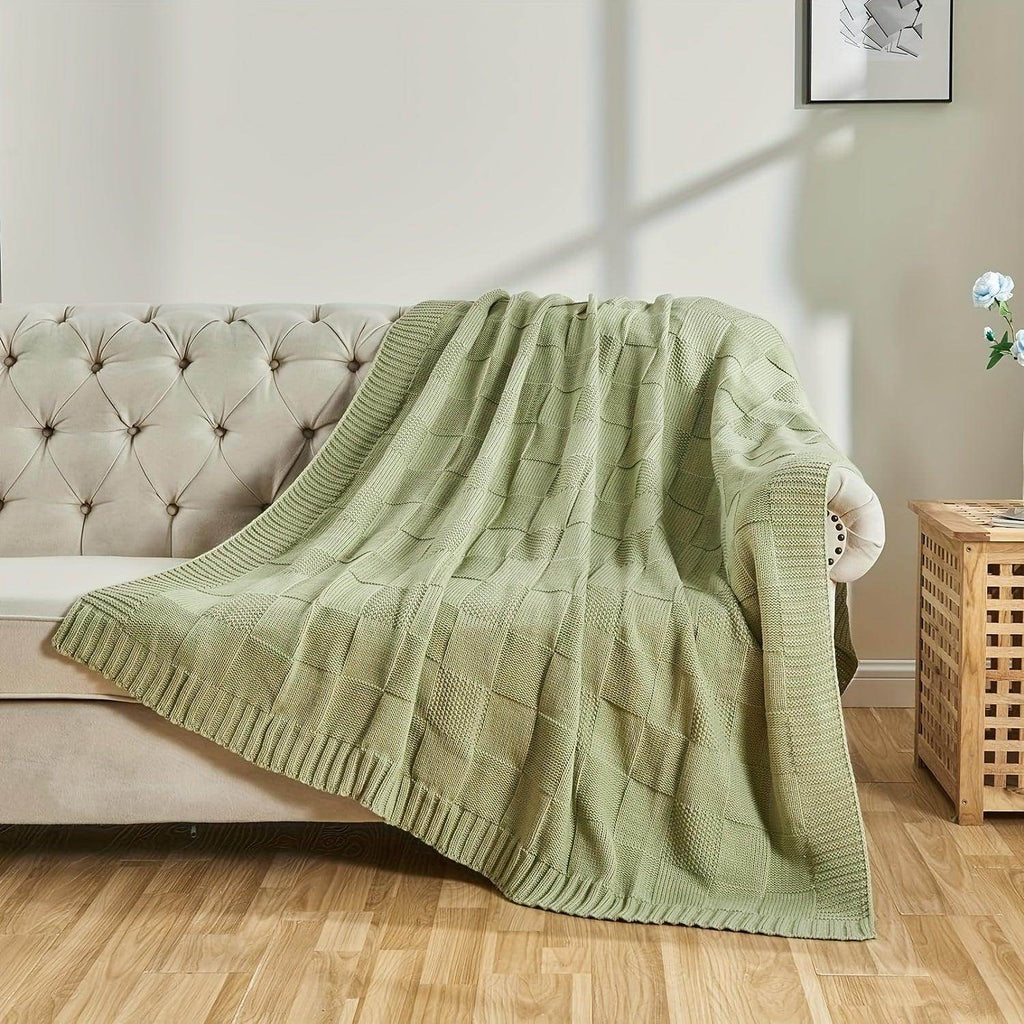 White Checkered Knit Throw Blanket - My Store