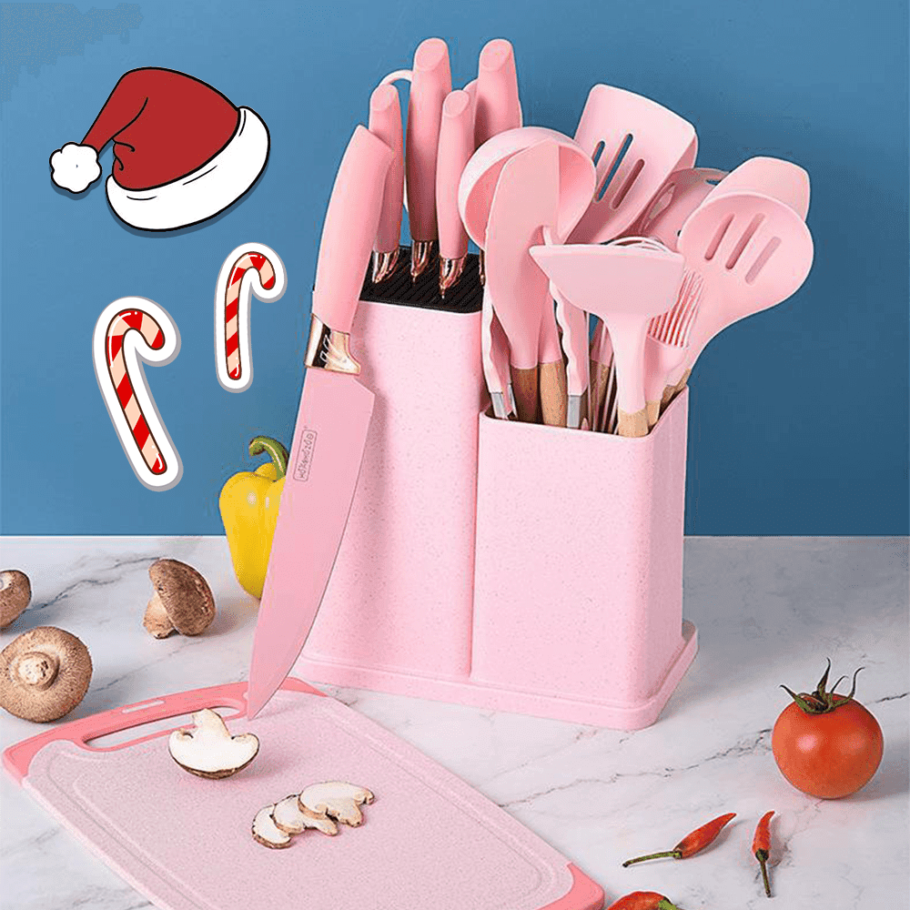 19pcs Silicone Kitchen Utensil Set with Wooden Handles - My Store
