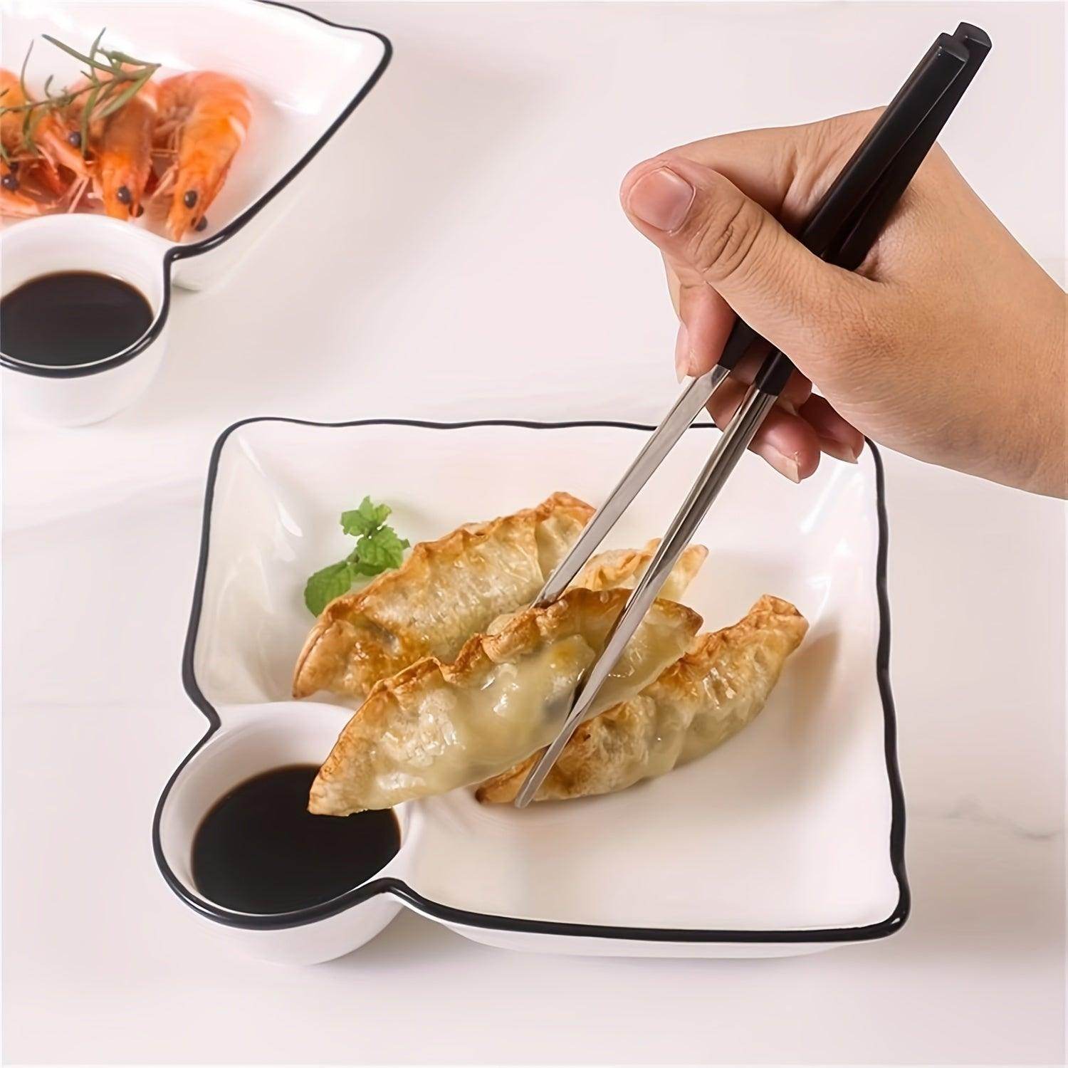 4pcs Ceramic Dumpling Platter Set with Dip Dish - My Store