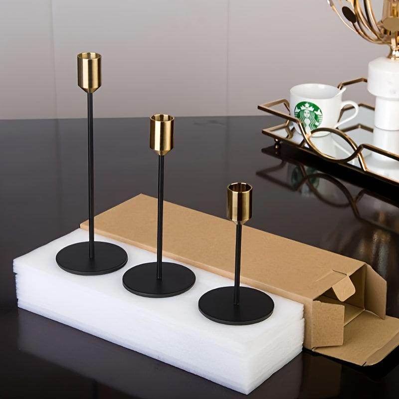 3-Piece Brass & Black Cone Candlestick Set - My Store