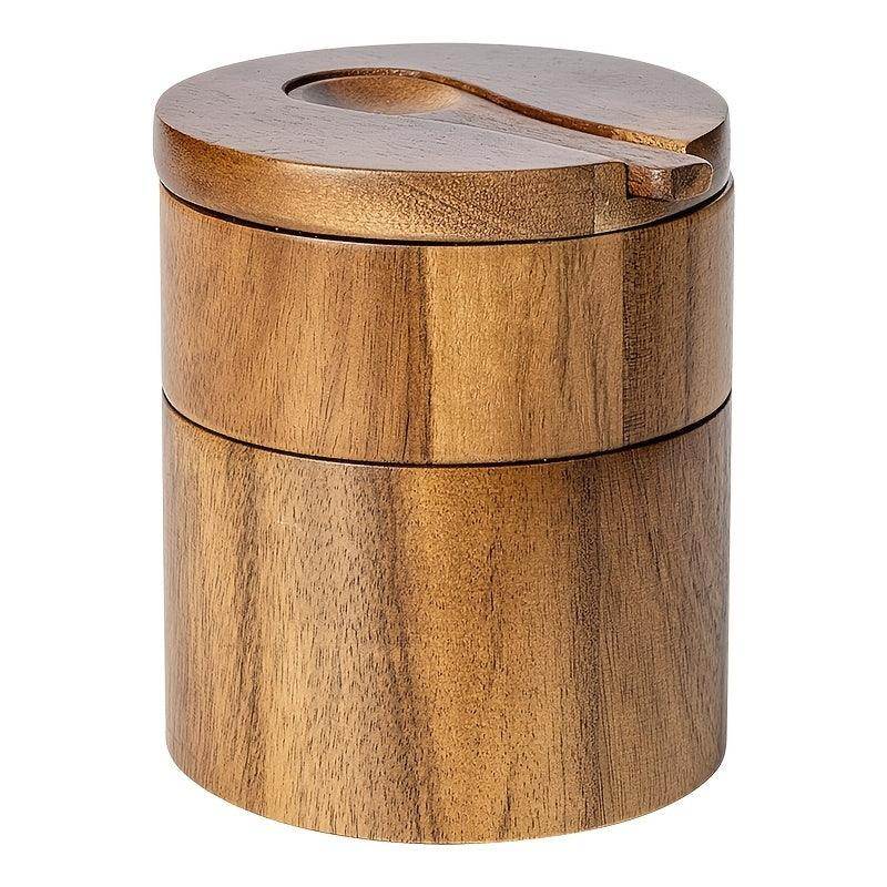 Wooden Double-Layer Spice Jar with Spoon - My Store