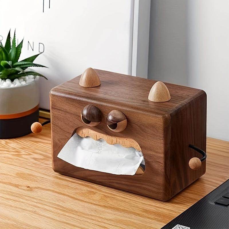 Charming Walnut Wood Monster Tissue Box - My Store