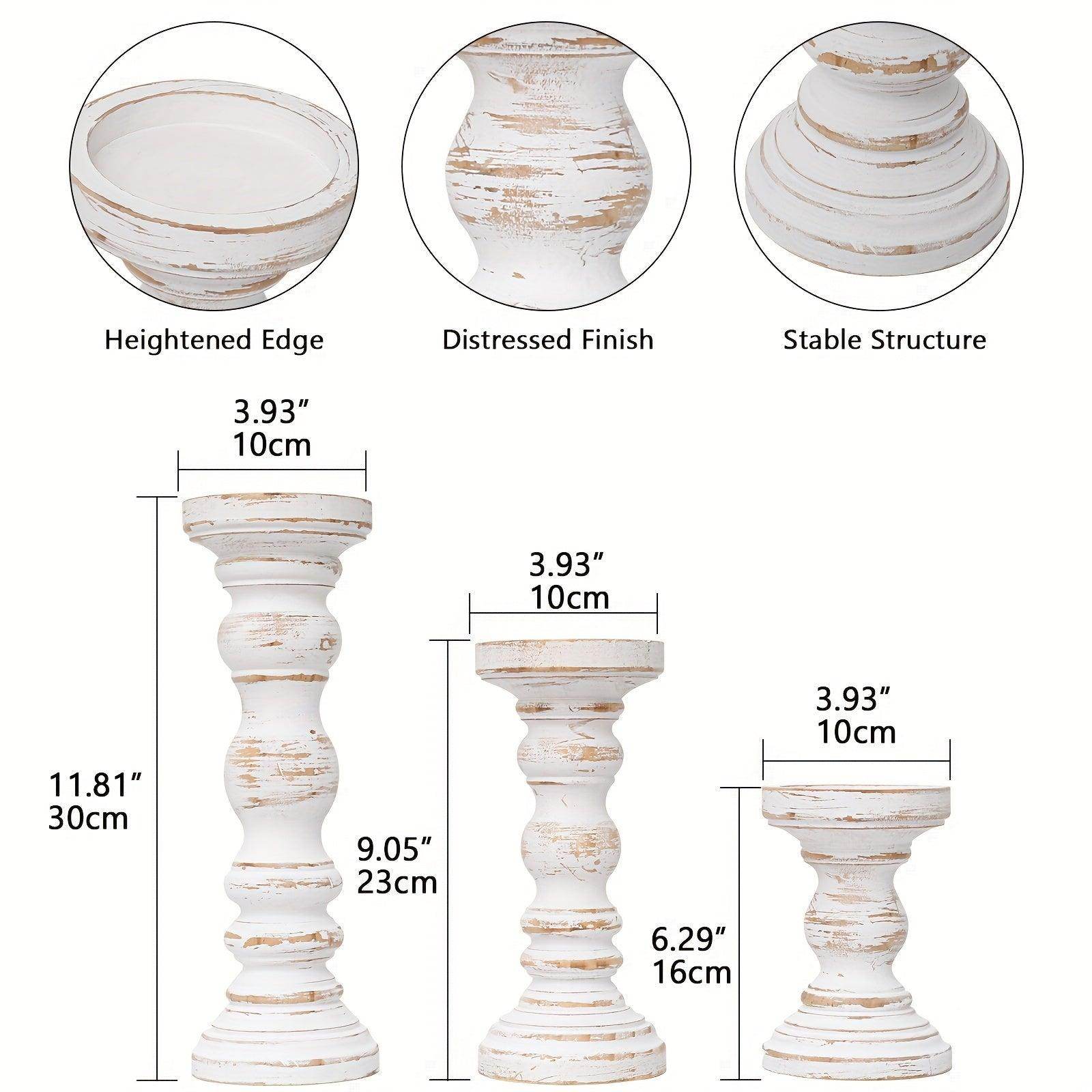 Farmhouse Wood Pillar Candle Holder Set - My Store