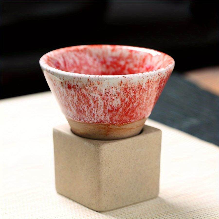 Japanese Rough Pottery Ceramic Espresso Cup with Holder - 100ml - My Store