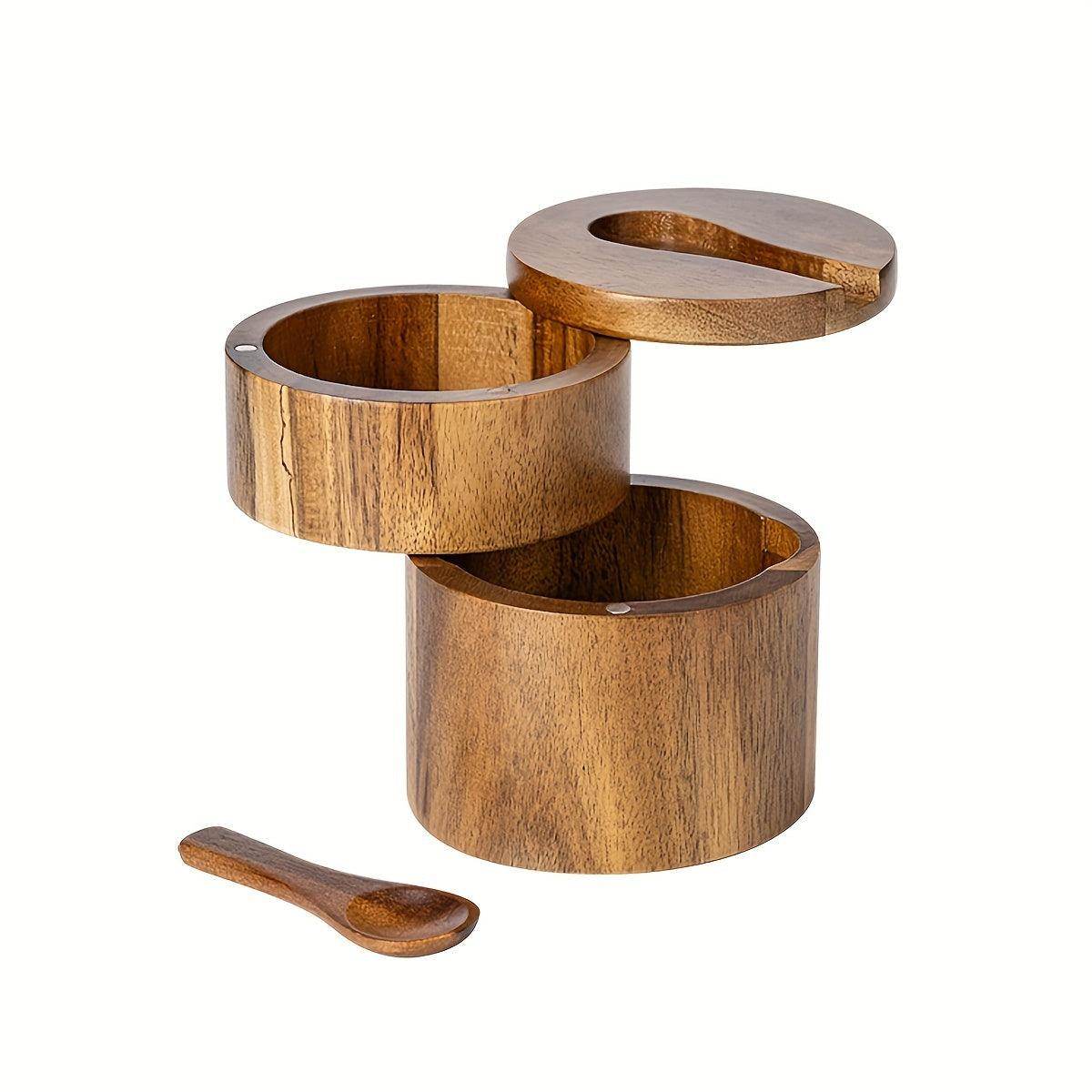 Wooden Rustic Salt & Pepper Set with Spoon - My Store