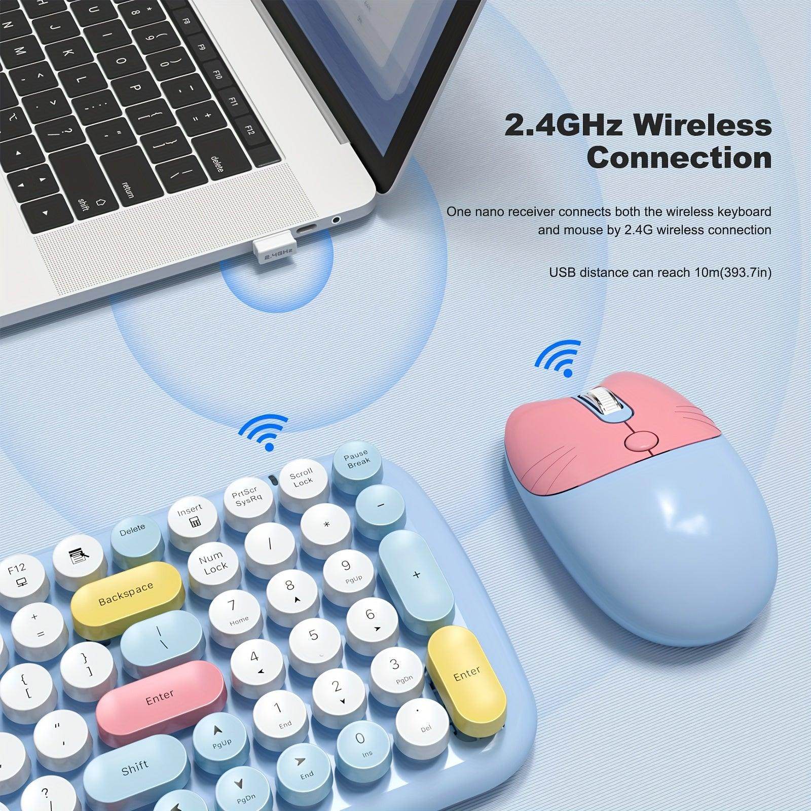 Milk Tea Retro Typewriter Keyboard and Cute Cat Shape Mouse Combo - My Store