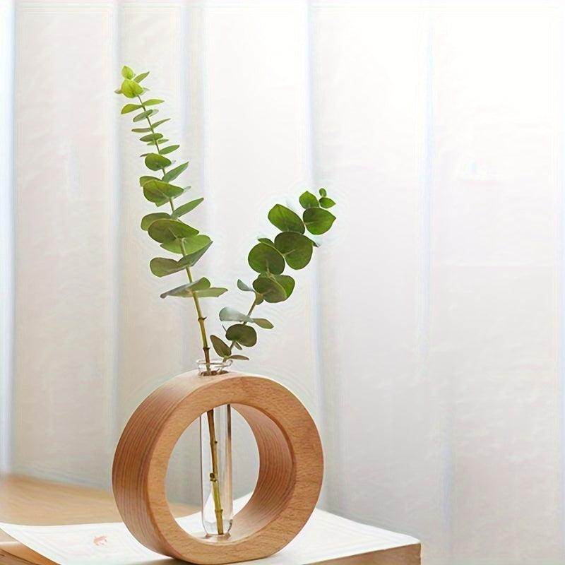 Chic Round Glass Vase with Wooden Base - My Store