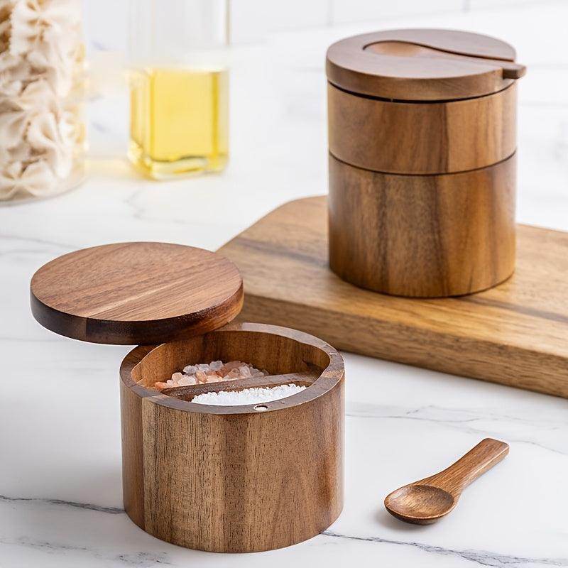 Wooden Double-Layer Spice Jar with Spoon - My Store
