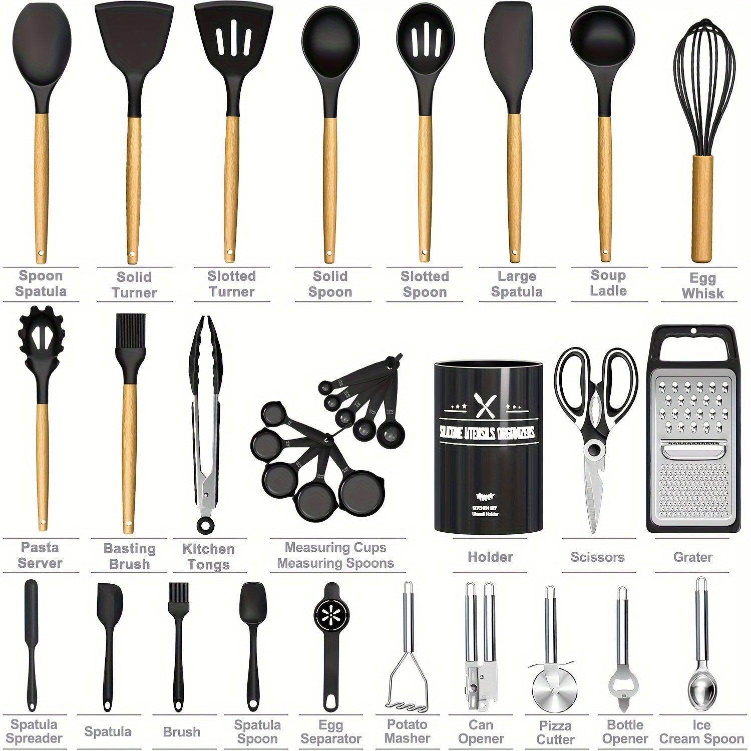 Kitchen Utensils Set- 34PCS Silicone Cooking Utensils With Holder - My Store