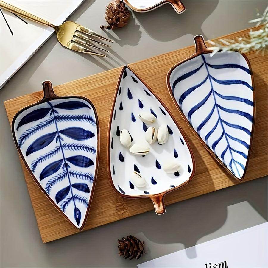 Ceramic Leaf-Shaped Snack Tray Set (4-Pieces) - My Store