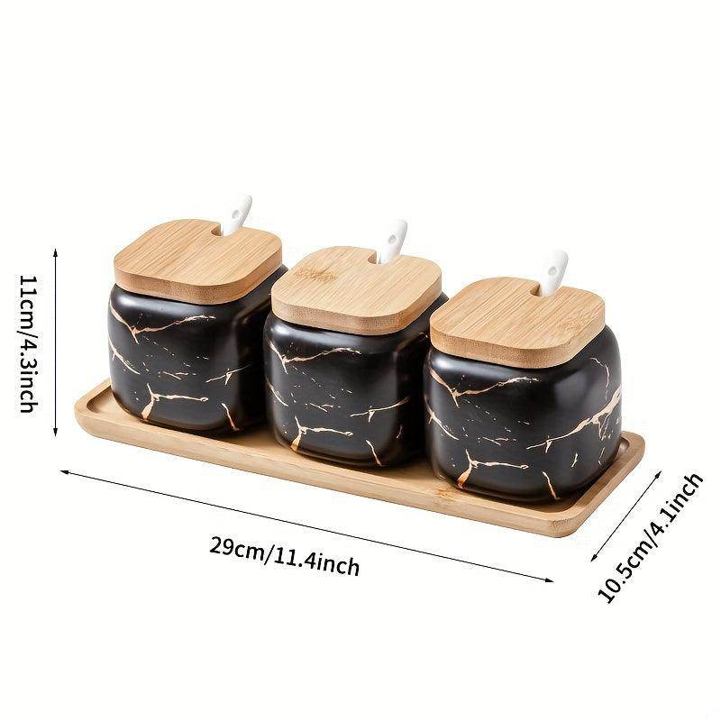 3pcs Creative Seasoning Pot Set with Tray & Spoons - My Store