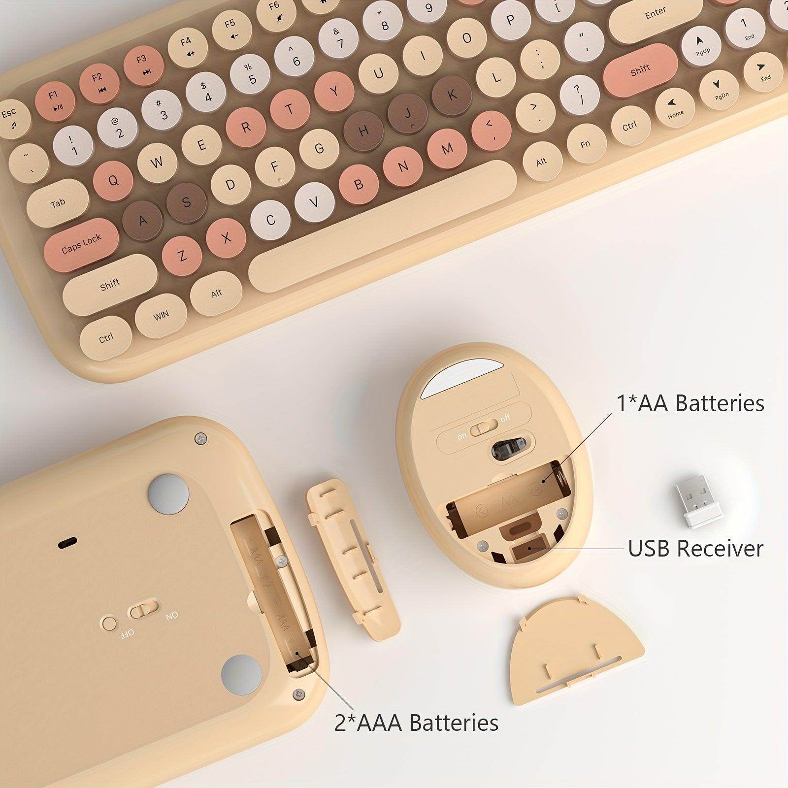 Milk Tea Retro Typewriter Keyboard and Cute Cat Shape Mouse Combo - My Store