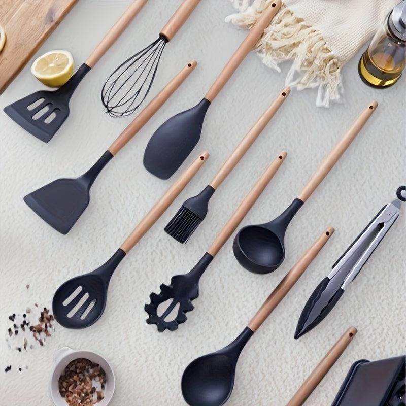 19-Piece Silicone Kitchen Utensil Set with Wooden Handles - My Store