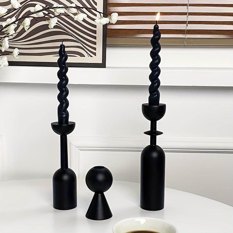 Black Wooden Candlestick Set - My Store