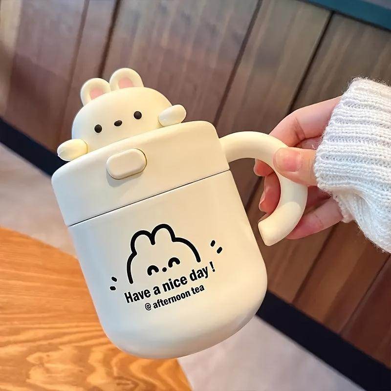 Cute White Rabbit Bear Coffee Cup with Lid - My Store