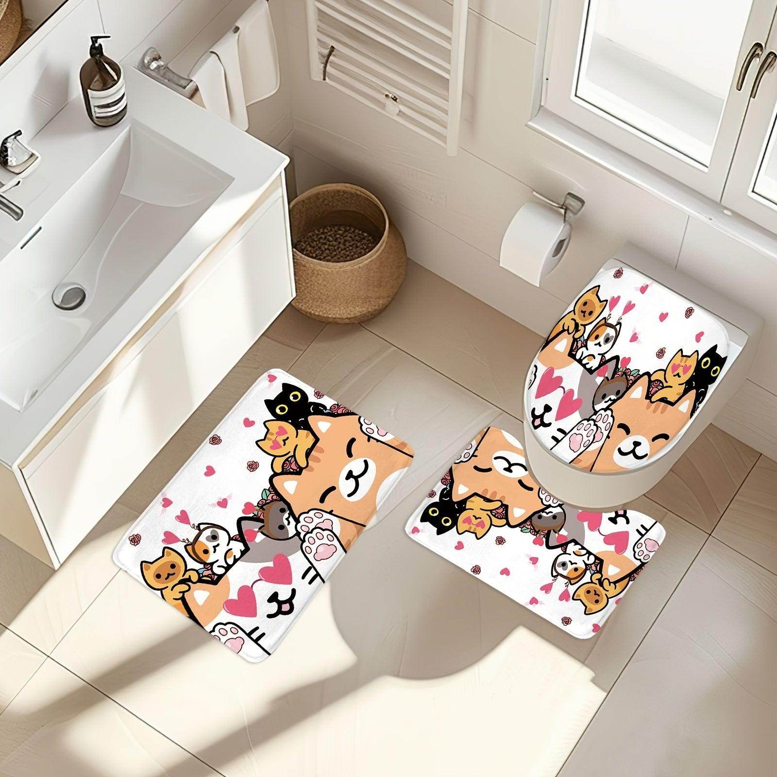 4pcs Cute Cat Shower Curtain Set with 12 Hooks - My Store