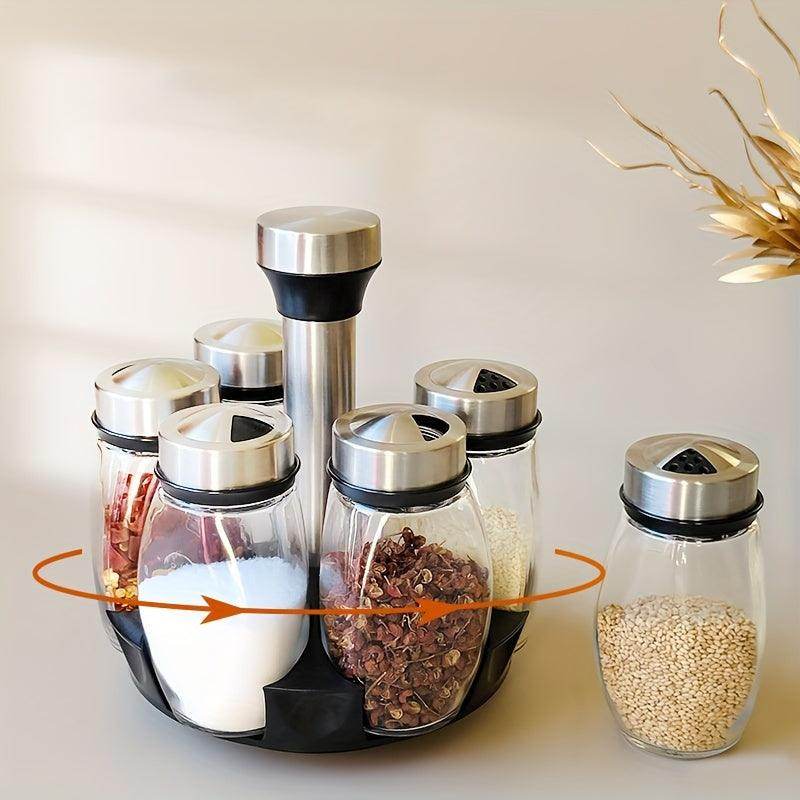 360° Revolving Spice Rack with 6 Glass Jars - My Store