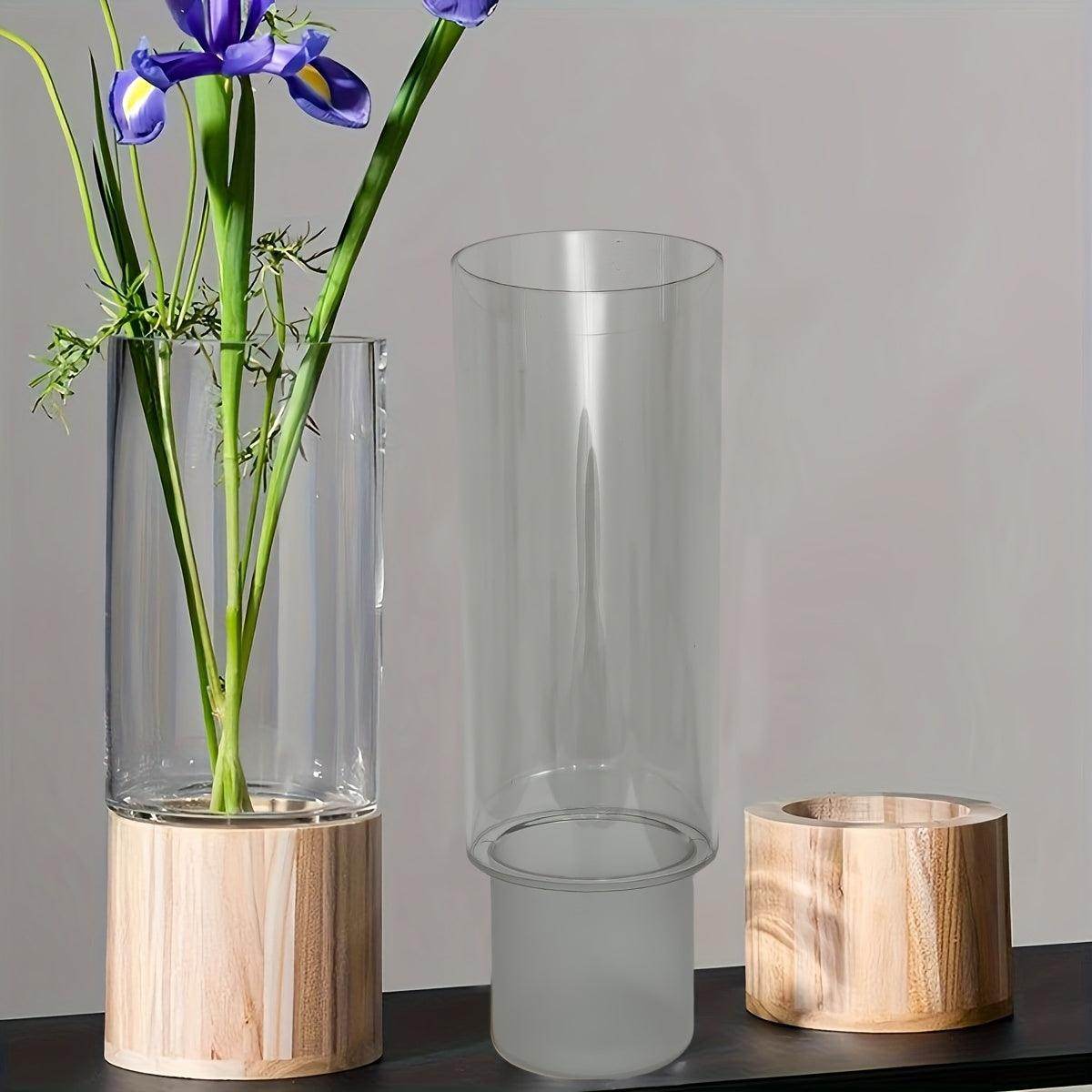 Acrylic Boho-Chic Vase with Wooden Base - My Store